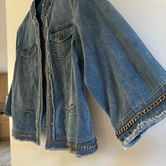 Chico's Chauncey Chain Denim Light Indigo Wash Denim Jean Jacket - Picture 4 of 9